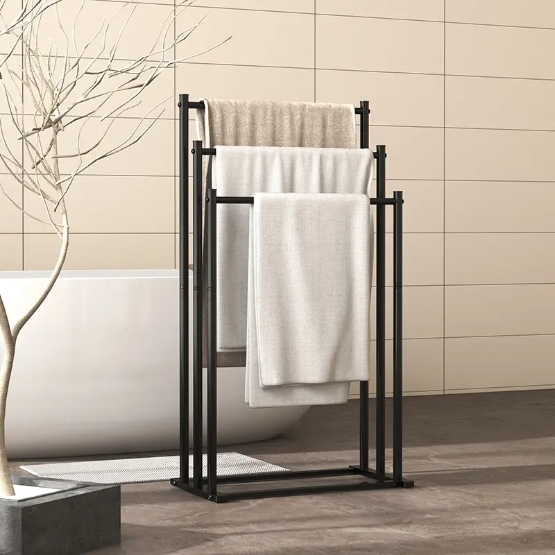 Vertical Floor Standing Bath Towel Rack, 3 Rod Bathroom Storage Shelf, Wall Mounted Holder for Towels & Blankets, Modern Bathroom Accessories, Bathroom Organization, Bathroom Organizing Accessories, Bathroom Accessories Organizer