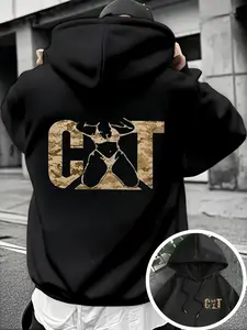 Cat Camo Hoodie Unisex Full Color Pattern, Casual Daily Wear, Fashion Street Style, Loose-Fitting, Fall & Winter