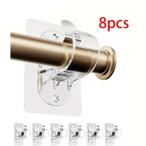 8 Counts Set Drilling Self Adhesive Curtain Rod, Free Adjustable Hook Bracket Holders, Ideal for Bathrooms & Kitchens