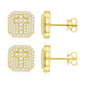 【D1 E523】Ice out Cross Stud Earrings Synthetic Moissanite Earrings For Women UCCIYO S925 Sterling Silver Stud Earring Men Hip Hop Jewelry Couple Gift