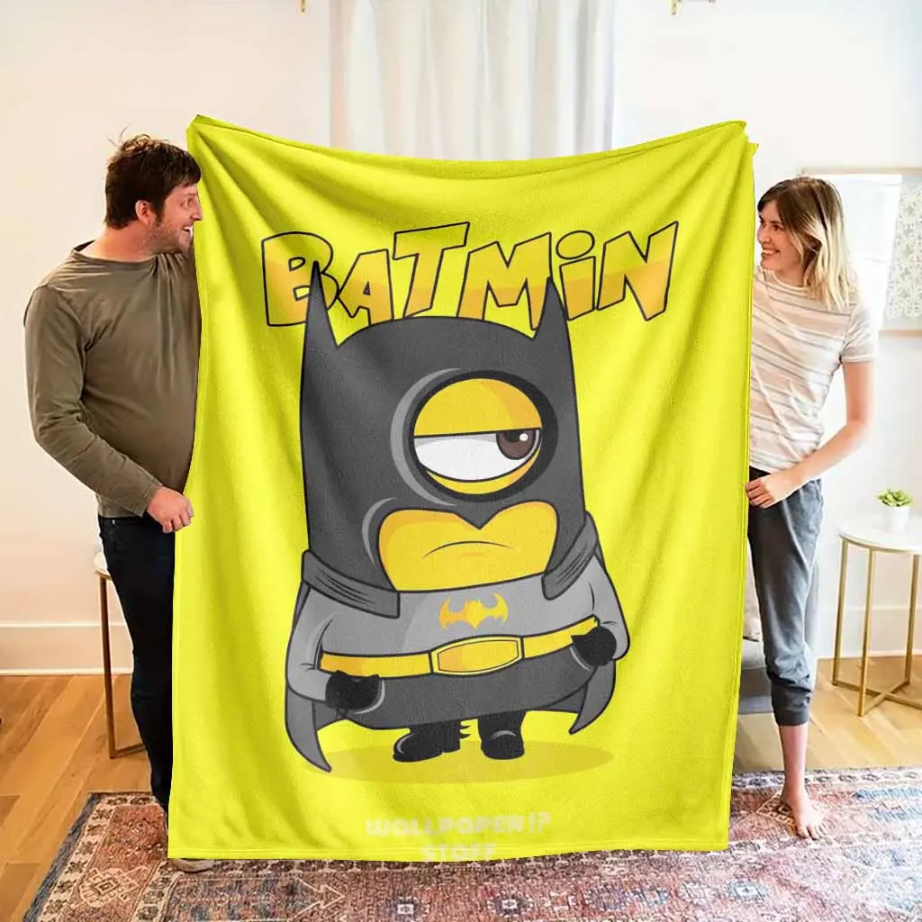 Cartoon Superhero Minion Microfibre Flannel Blanket, Funny Yellow Character Print, Soft Warm Lightweight Cozy Throw for Bedroom, Christmas Thanksgiving Gift, All Seasons Machine Washable Home Decor, Birthday