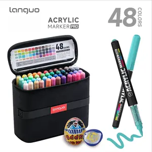 Languo 48 Color Acrylic Markers Set, Self-Inking Soft Brush Tips, Rich Colors, Large Capacity Ink, Multi-Material Use, DIY Crafts, School Supplies