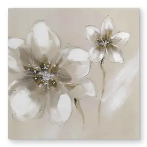 212 MAIN Floral Metallic Aluminium Print Wall Art - 32x32 in, Durable Modern-Design-Style Decorative Art Prints, Cream 2-Flower Silver Premium Home Decor for Living Room, Easy to Clean Home Supplies