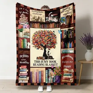 This Is My Book Reading Throw Blanket, Vintage Library Flannel Blanket, Soft Cozy Warm Throw, Cute Bookworm Design, Gift for Book Lover Him Her Mom, Cozy Study Reading Nook Bedroom Living Room Couch Decor