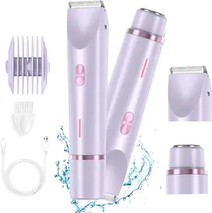 2026 New Bikini Trimmer for Women Electric Razors for Women, Double Head Dual Purpose, IPX7 Waterproof Hair Razor, Ceramic Blade Hair Trimmer Wet & Dry Use, Painless Electric Shaver for Facial and Body (Pink/Blue/Green)Free Nose Trimmer
