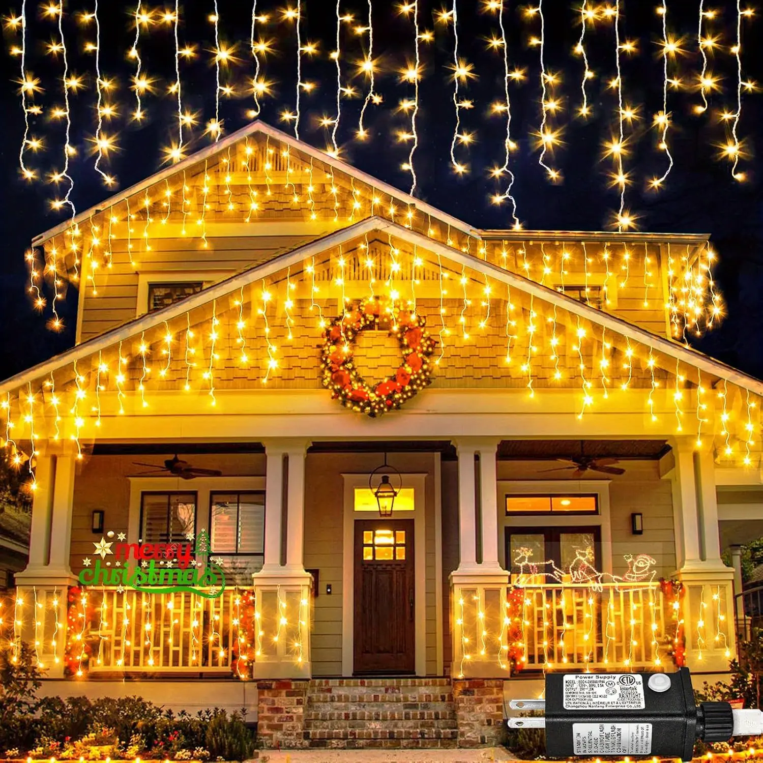 Ice Column Lights Outdoor Christmas Lights Warm White, 96-LED Fairy Lights, for Indoor Use, Plug-In Power, 8 Lighting Modes, Suitable for Windows, Window Sills, Walls, Roof Eaves, Party Indoor Holiday Decorative String Lights.