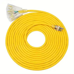 25ft Heavy Duty Extension Cord 14/3 SJTW Yellow 3 Outlet Tri Tap Splitter LED Lighted Plugs 15A Power Cord