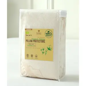 2-Pack Deluxe Waterproof Organic Cotton Pillow Protectors Queen Size - Certified Organic, Zippered Encasement, Ultra-Soft Knit Fabric, Thick 280 GSM Cotton