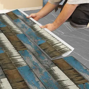 5pcs/10pcs Wood Grain Pattern Self-Adhesive Floor Tiles, Waterproof Composite Flooring, Suitable for Renters' Bathroom, Bedroom, Living Room, 36 inches X 6 inches