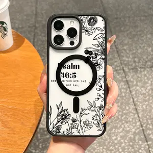 Premium Magnetic MagSafe-Ready Phone Case for iPhone 11/12/13/14/15/16-Pro Max, Scripture Florals Design, TPU Anti-Fall Shockproof Waterproof Casing, Ultra-Thin Aesthetic Accessory for Smartphone/Cellphone/Handheld Devices Everyday Use