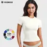 YEOREO Ease Women Fitted Workout Tops T Shirts, Short Sleeve, Double Lined, Basic, Y2K, Crew Neck, Buttery Soft,Compression Crop,outdoorfun