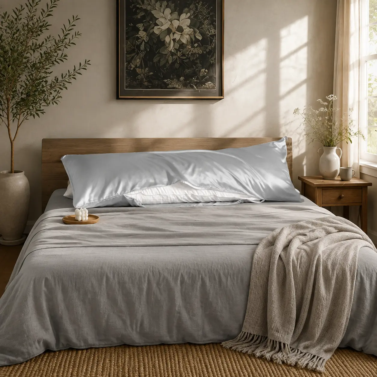 Luxury Satin Body Pillowcase, Soft Silk Feel Pillow Cover with Hidden Zipper Closure, Hair & Skin Friendly Bedding