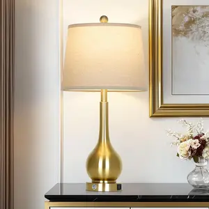 26" Gold Table Lamp for Living Room Single, Touch Control Bedside Lamp for Bedroom, 3-Way Dimmable End Table Lamp for Nightstand with USB Charging Port (1 Pack)