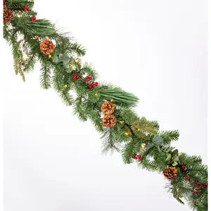 12 ft Mixed Pine Garland with Leaves, Cedar, and Needle Pine Accents