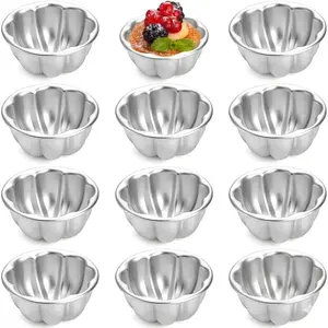 12 Pack Flower Shape Egg Tart Molds, Aluminum Alloy Non-Stick Pudding Jelly Molds, Reusable Tartlets Cupcake Muffin Cups for Baking