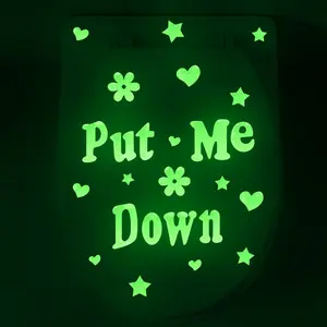 1pc Fresh English slogan decorative green luminous stickers, heart, star, and flower element wall stickers, toilet stickers, self-adhesive, removable, waterproof creative wall stickers, suitable for home decoration, glass decoration, etc.