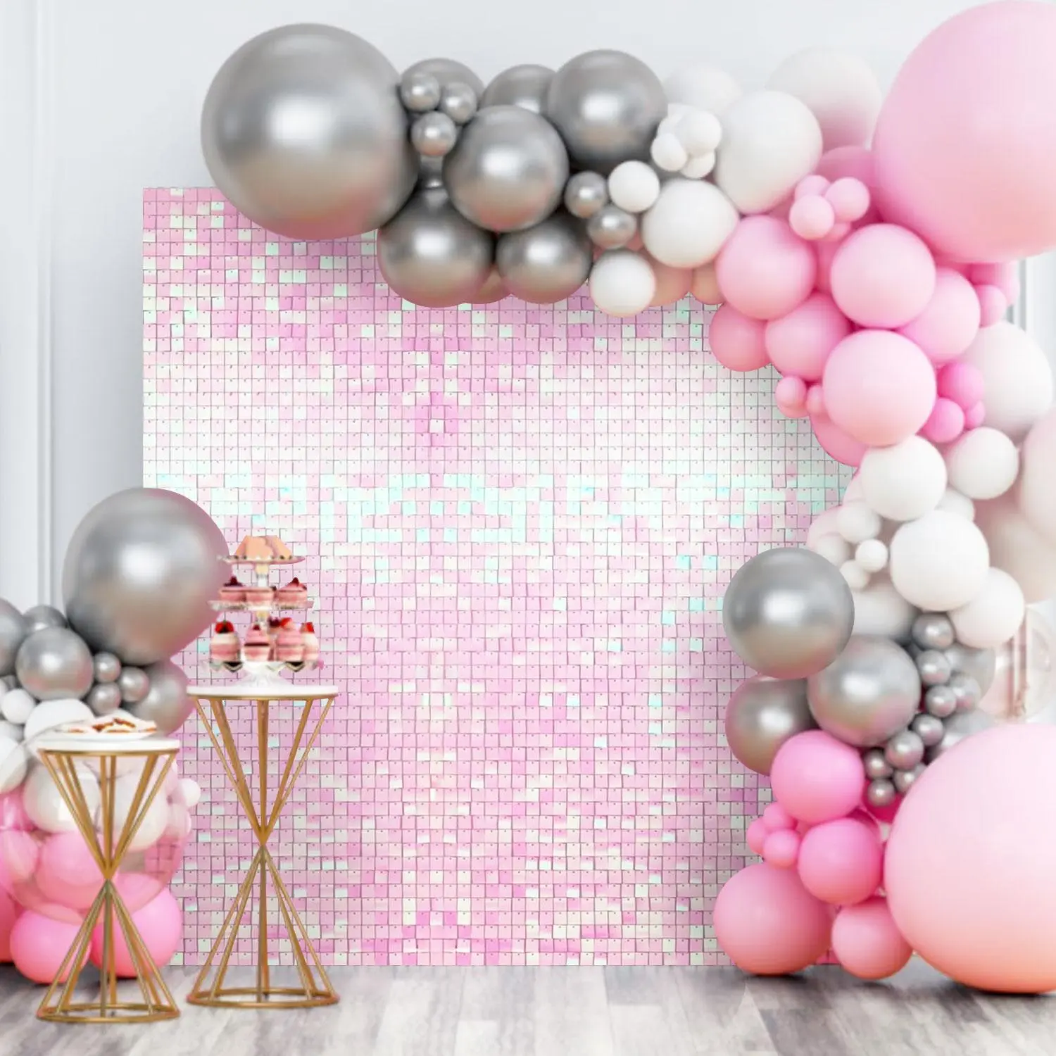 Square Sequin Shimmer Plastic Backdrop Panel -Pre-Assembled Festive Home Supply with Hook, Wipe-CleanOutdoor-Ready Patchwork for WeddingParty/Christmas/Disco Decor (Multiple Packs Available)