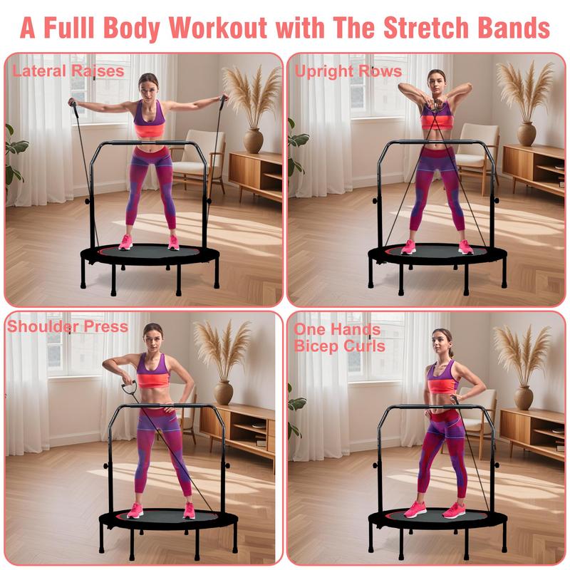 RAVS 40" Mini Trampoline Foldable for Adults 450LBS Fitness with Bungees Adjustable Bar Sturdy Steel Frame 5-Level Height-Adjustable Handrail Easy Assembly Indoor Outdoor RAVS 40" Mini Trampoline Foldable for Adults 450LBS Fitness with Bungees Adjustable Bar Sturdy Steel Frame 5-Level Height-Adjustable Handrail Easy Assembly Indoor Outdoor