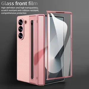 Z Fold 7 Phone Case Cover With Pen, Plating PU Leather Protective Phone Case With Hinger Protector Screen Protector For Samsung Galaxy Z Fold 7 6 5 4