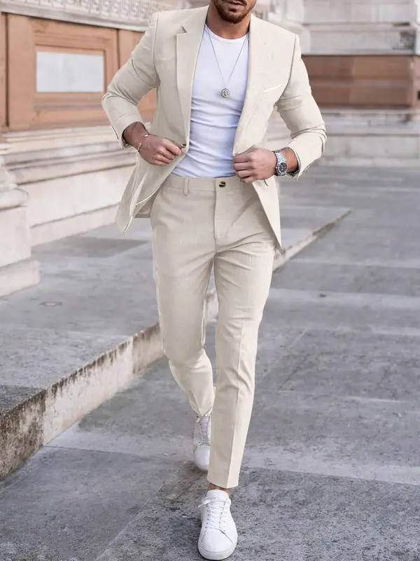 green emerald velvet dress Men's Casual Formal 2 Pcs Summer Linen Peaky Lapel Suit Sky Blue / 4XL