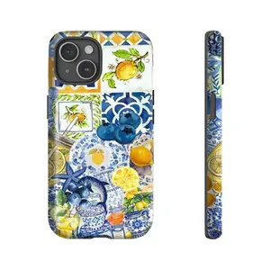 Summer Lemon & Blueberry Dual-Layer Protective Case — A Sturdy and Durable 2-in-1 Design. Compatible with iPhone 17/16/15/14/13/12/11 Pro Max/Plus/Pro and Samsung Galaxy S25/S24/S23 Ultra Series. A Stylish and Minimalist Phone Case.