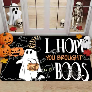 Door Mat Rug,Halloween Entrance Mat, Ghost Bat Cat Design, Non-Slip Low Profile, Kitchen Floor Mat, Party Decor, Home Decoration,Funny front door indoor and outdoor bathroom rugs  fall rug mat Carpet,Bohemian Boho Style Rug