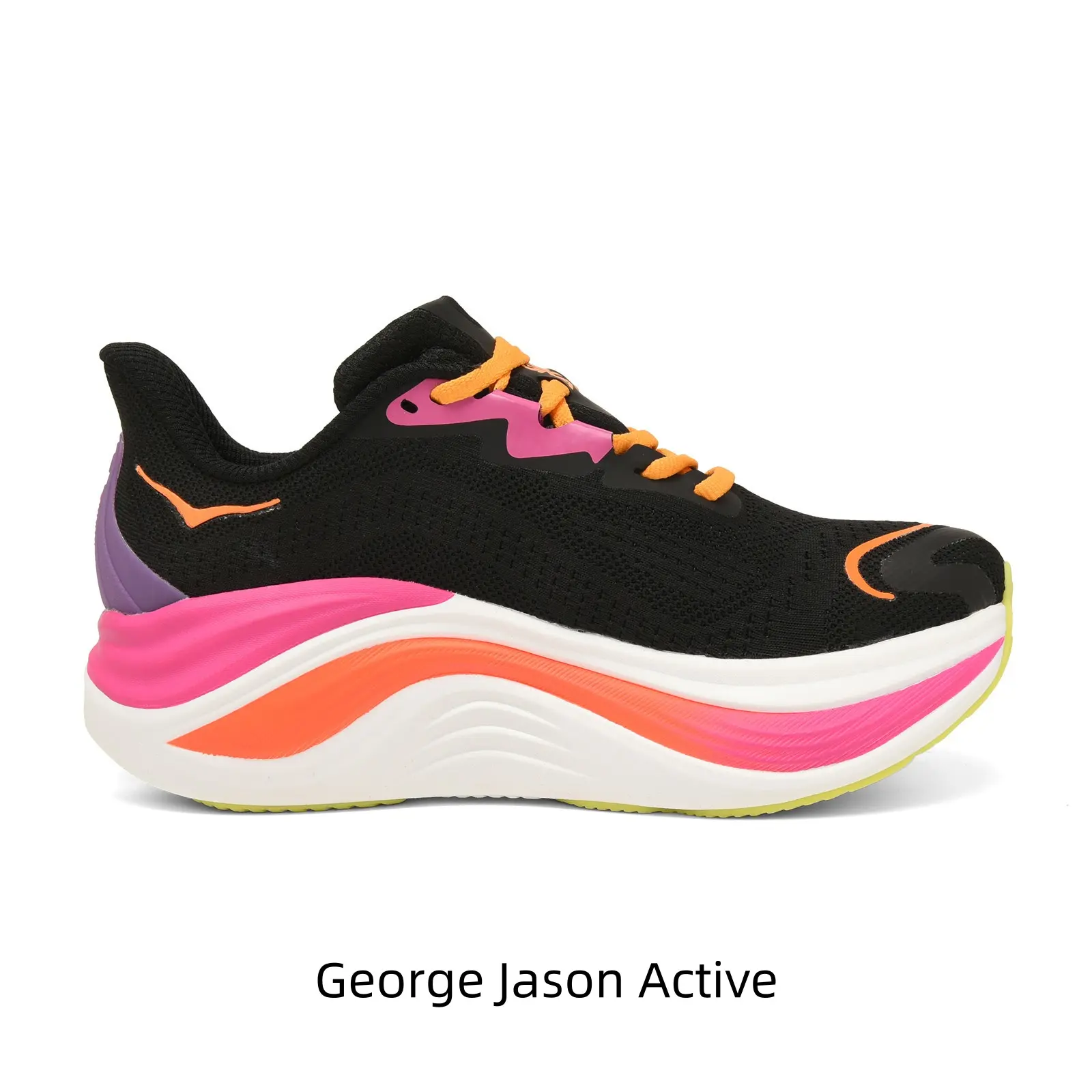 Vibrant Black Pink Orange Colorblock Athletic Sneakers Ultra Thick Curved Gradient Cushion Midsole Light Mesh Workout Shoes For Men Women Travel Outdoor Sports