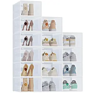 Stackable Shoe Storage Boxes with Lids, Modular Large Shoe Rack & Organizer Shelf, Transparent Front Panel for Easy Display & Identification, Breathable Hole Design to Keep Shoes Fresh, Sturdy Interlocking Structure for Customizable Storage