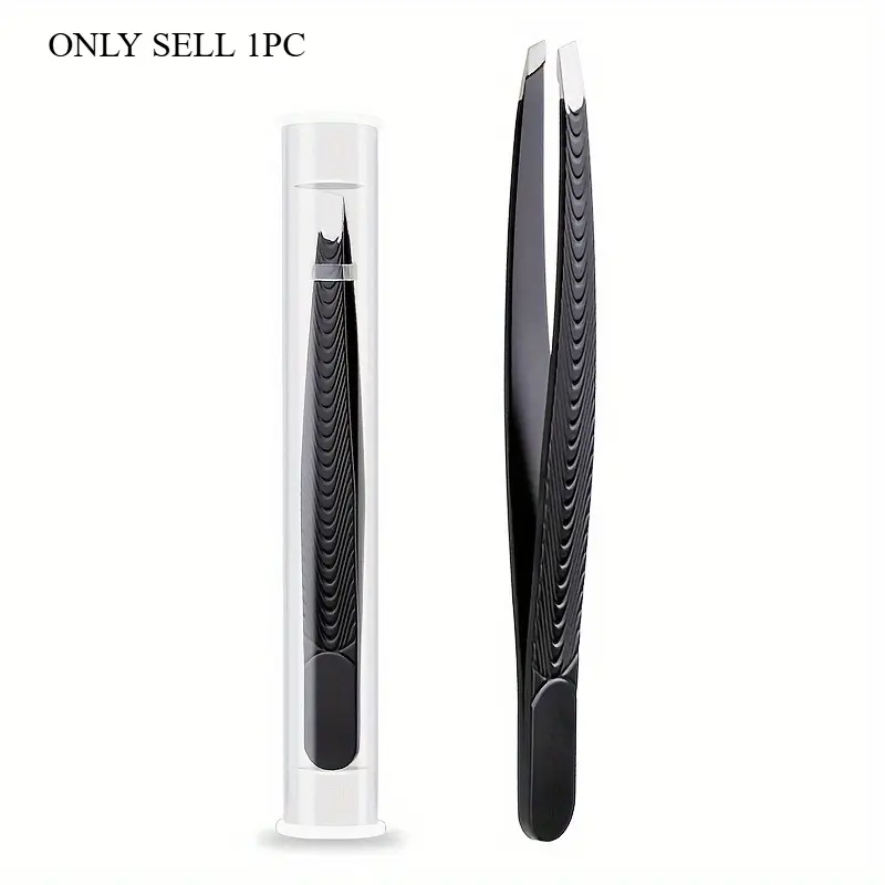 1pc Precision Tweezer Hair Plucker for Men and Women - Slant Tip for Easy Hair and Eyebrow Grooming - Black - Portable Beauty Tool - Slant Tip Tweezers