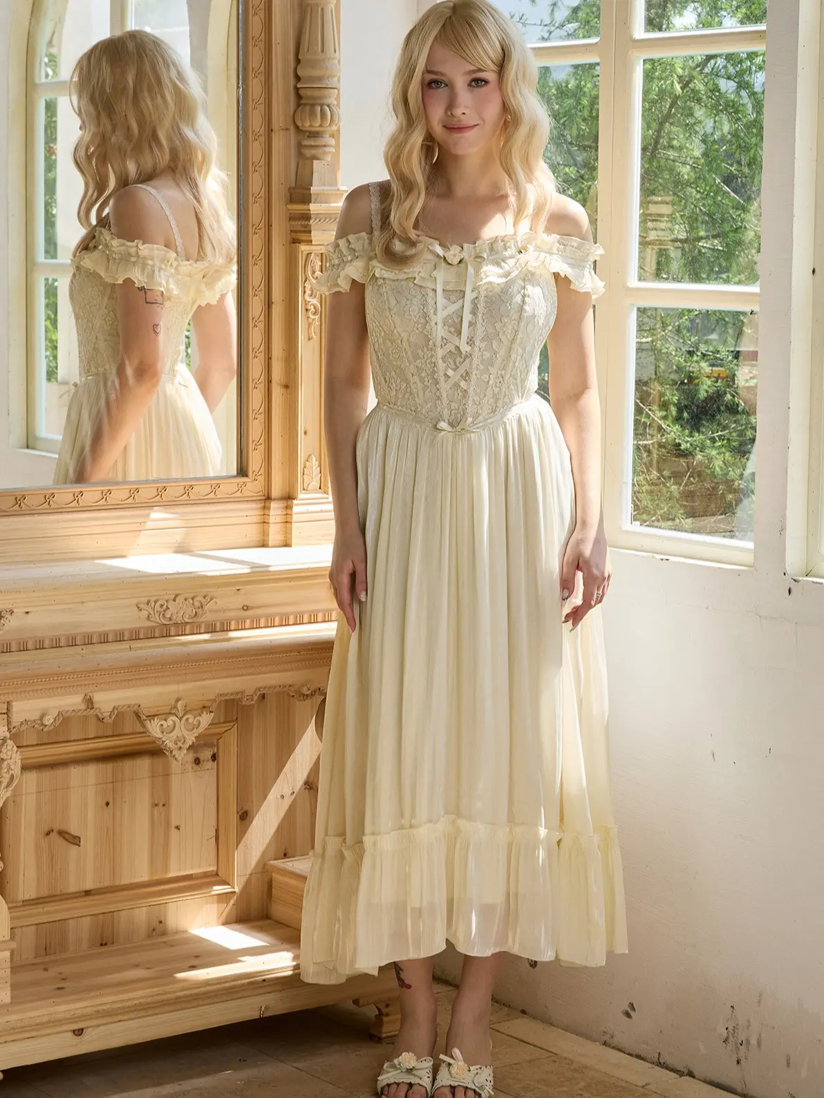 white christmas dresses Ivory Lace Trim Casual Dress -| Cottagecore Summer Outfit Beige(Pre-Sale 25days) / Xs main image 1