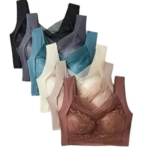 Elegant Lace Push-Up Bras for Women - 6pcs Comfortable Full Coverage Yoga Bra with Floral Lace Wirefree Style Breathable Fit for Women Minimalist Basic Womenswear Elegance Lingerie Pieces Tops Workout Chic Everyday