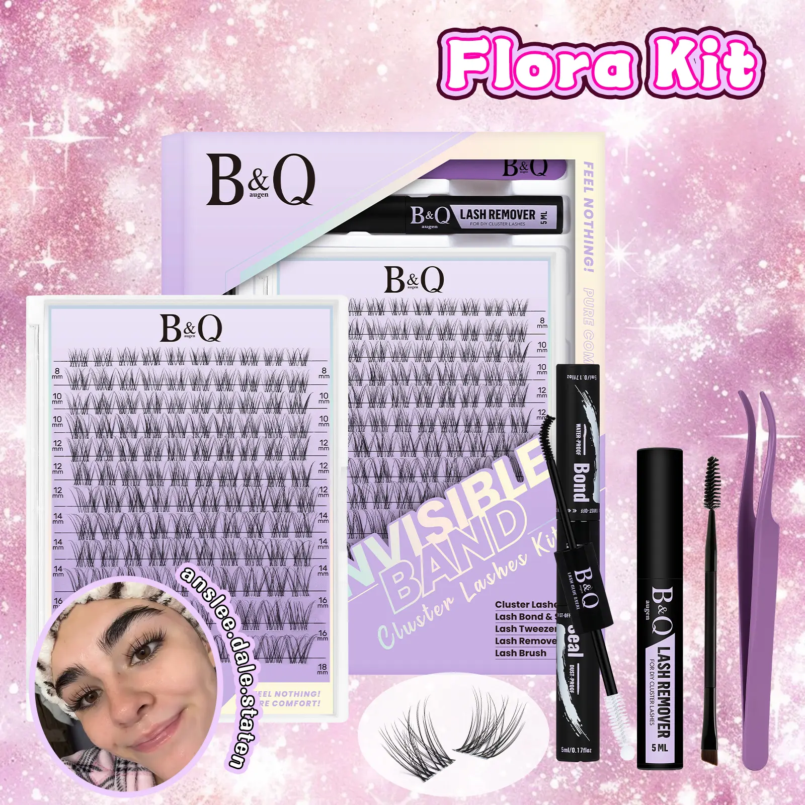 B&Q Flora Kit l Airy Natural Wispy Look,Featherlight Weightless Feel,C Curl Invisible Band 8-18mm Beginner Friendly DIY Eyelash Extensions at Home Makeup Cosmetic #dealsforyoudays