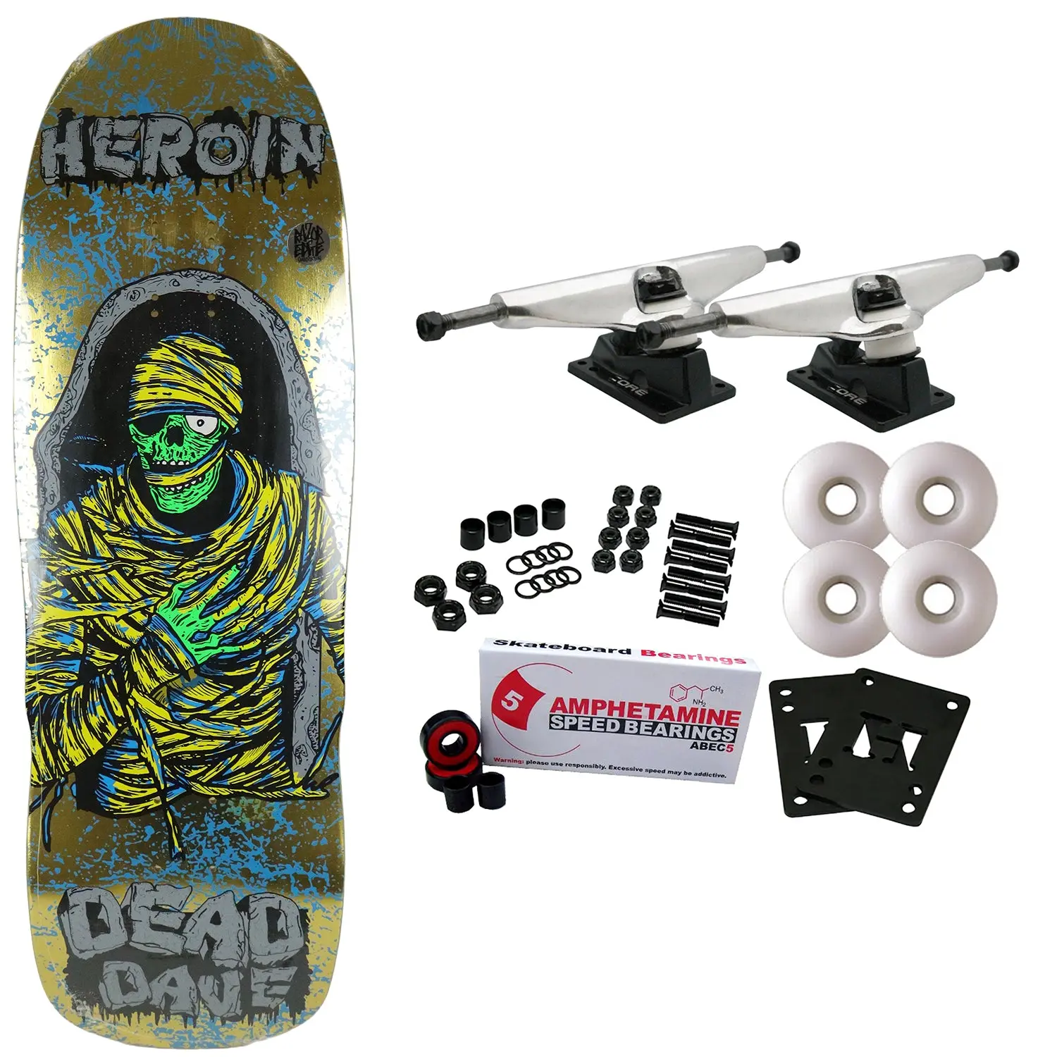 Heroin Skateboard Complete Dead Dave KO2 Mummy 10.125" x 32.25"