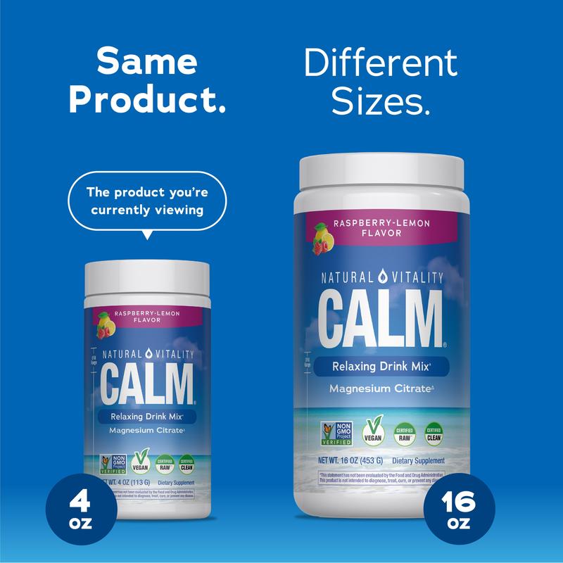 CALM 4 oz Relaxing Drink Mix - Raspberry Lemon Flavor - Magnesium Citrate Supplement -  4 oz (113 g) - 28 servings