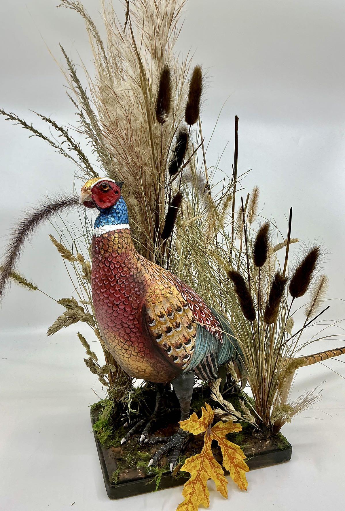 Hand made Ring neck pheasant. Animal lovers decoration, holiday’s gift of perfect home or office accent. One of a kind faux taxidermy table top elegant piece.