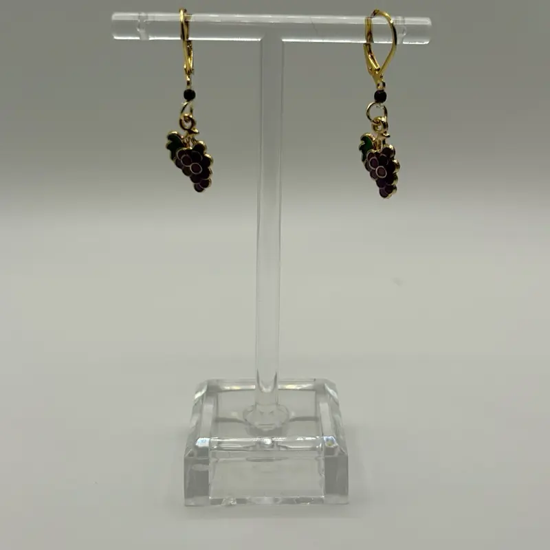 Gold Grape Charm Earrings - Center Bead Drop Earrings with Grape Design, Gold Finish, Elegant Style for Any Occasion