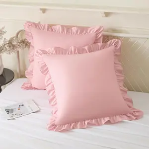 Ruffle Pillow 26x26 Inches, Light Pink Square Ruffled Pillow Covers Set of 2, Microfiber Wrinkle Resistant Pillow Shams with Envelope Closure for Sofa Bed Living Room