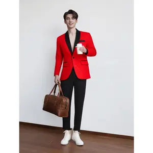 Mens Floral Tuxedo One Button Luxury Shiny Blazer Dinner Party Prom Wedding Suit Jacke-Red