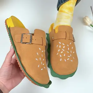 PU upper women's hamburger cowhide suede loafers, leather slippers, cork shoes, platform heels. They have arch support function, are comfortable and fashionable