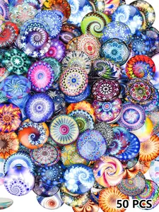 50pcs Glowing Glass Stones, 25mm Mosaic Dome Beads, Round Convex Stones for DIY Jewelry Making & Decoration