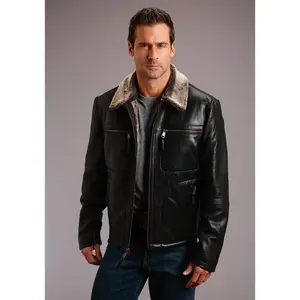 Stetson Faux Fur Mens Black Leather Smooth Jacket