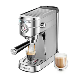 CASABREWS CM5418BC Stainless Steel Coffee Brewer & Espresso Machine - 20 Bar Pressure, Integrated Milk Frother, Pressure Display, Compact, Ideal for Ground Coffee Extraction, Latte Cappuccino Maker