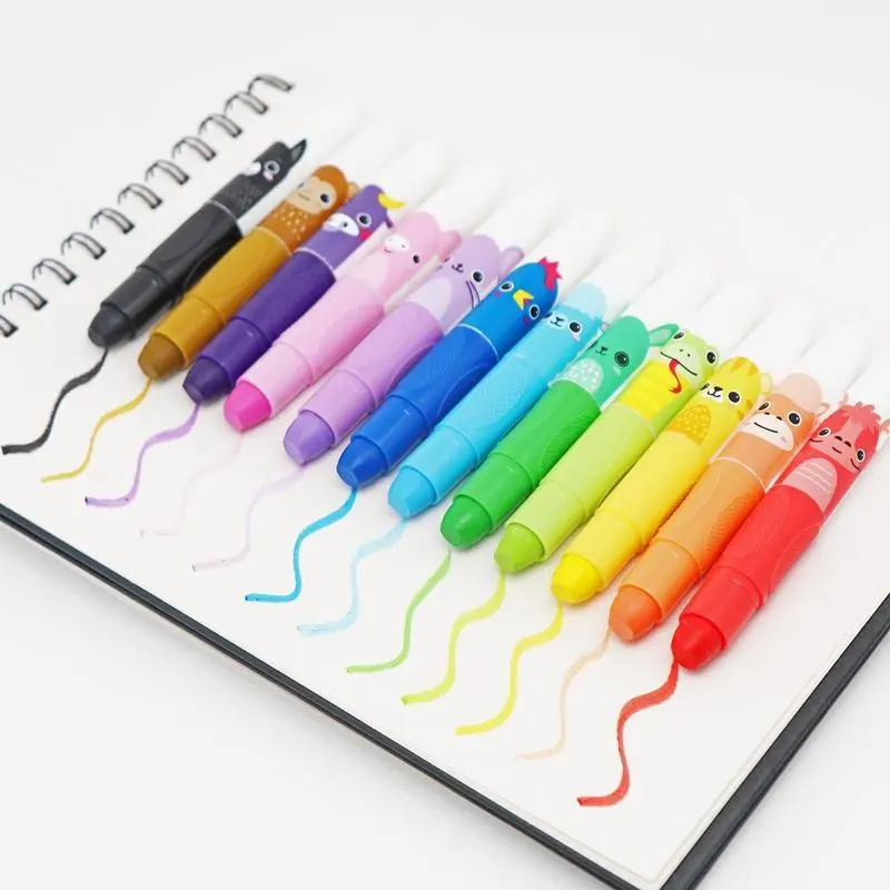 12pcs Colorful Cute Crayons, Non Toxic Twistable Crayons with Clear Bag, Washable Silky Crayons for Coloring Painting Drawing School Home Office, School Supplies, Craft, Art Drawing
