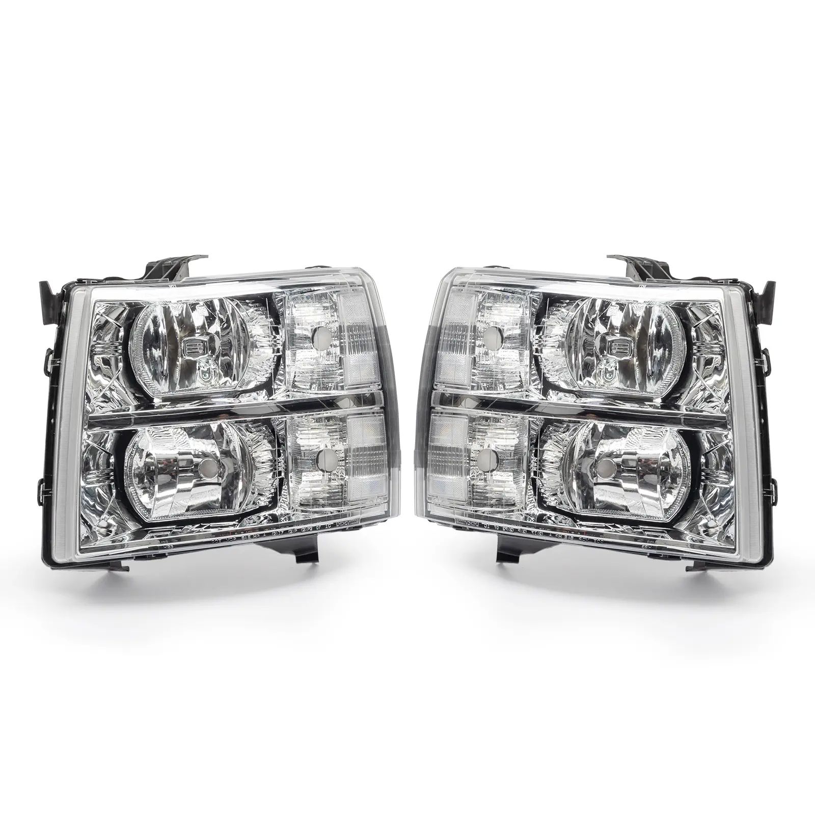 Fit For 2007-2013 Silverado 1500 2500 HD 3500 HD Headlamps Driver and Passenger Side Chrome Housing Clear Lens Set of 2