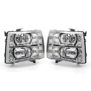 Fit For 2007-2013 Silverado 1500 2500 HD 3500 HD Headlamps Driver and Passenger Side Chrome Housing Clear Lens Set of 2