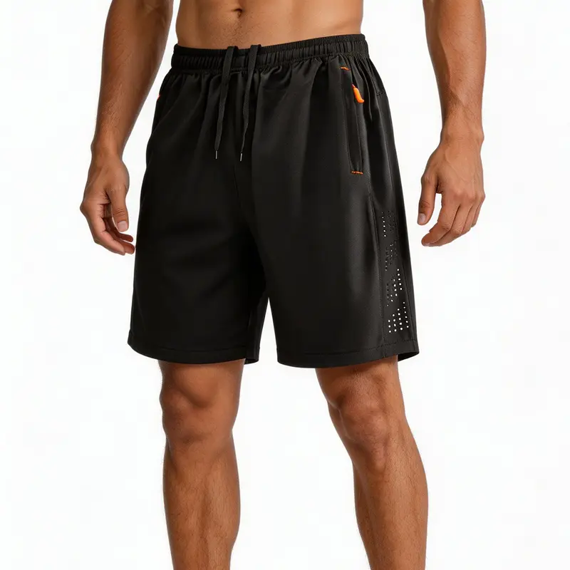 Men's Quick Dry Athletic Workout Shorts - Elastic Drawstring Waist Breathable Side Vent Sport Shorts with Zipper Pockets for Running, Gym Training, Jogging and Summer Outdoor Casual Wear  K26996-GAG