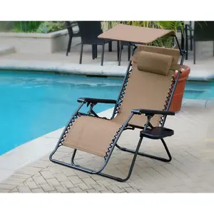 Jeco  Jeco Oversized Zero Gravity Chair with Sunshade & Drink Tray, Tan