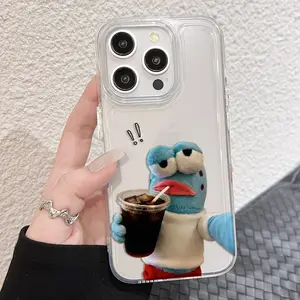 Funny SpongeBob with Soda TPU Smartphone Case - Cute Cartoon Cellphone Cover for iPhone 11/12/13/14/15/16/17, Transparent AirPods Protective Accessory for Handheld Android & iOS Devices