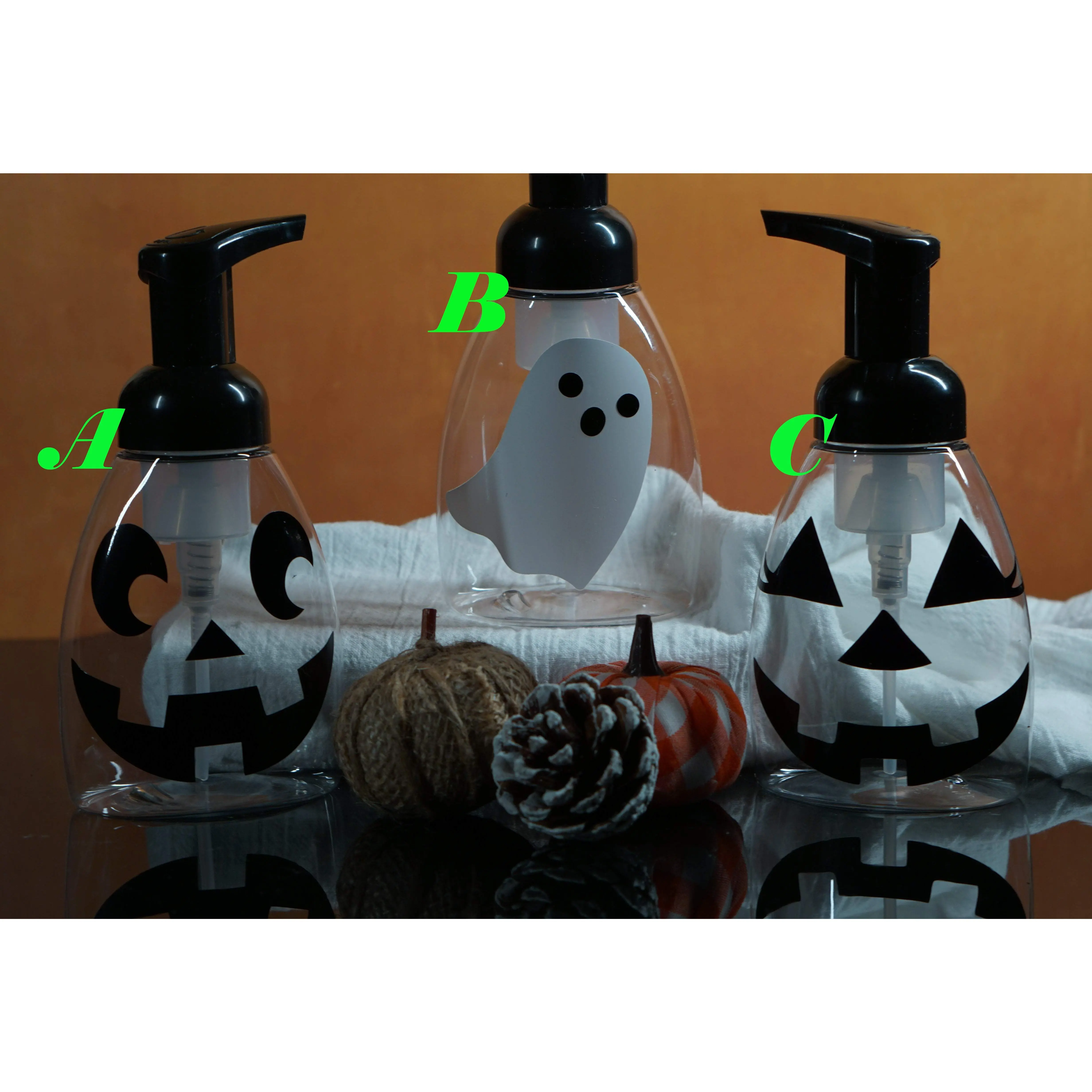 Pumpkin and Ghost Handmade Soap Dispensers Filled with Your Choice of Handmade Foaming Soap