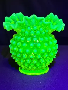 Uranium- Fenton- Hobnail- Ruffled Rose Vase- topaz opalescent